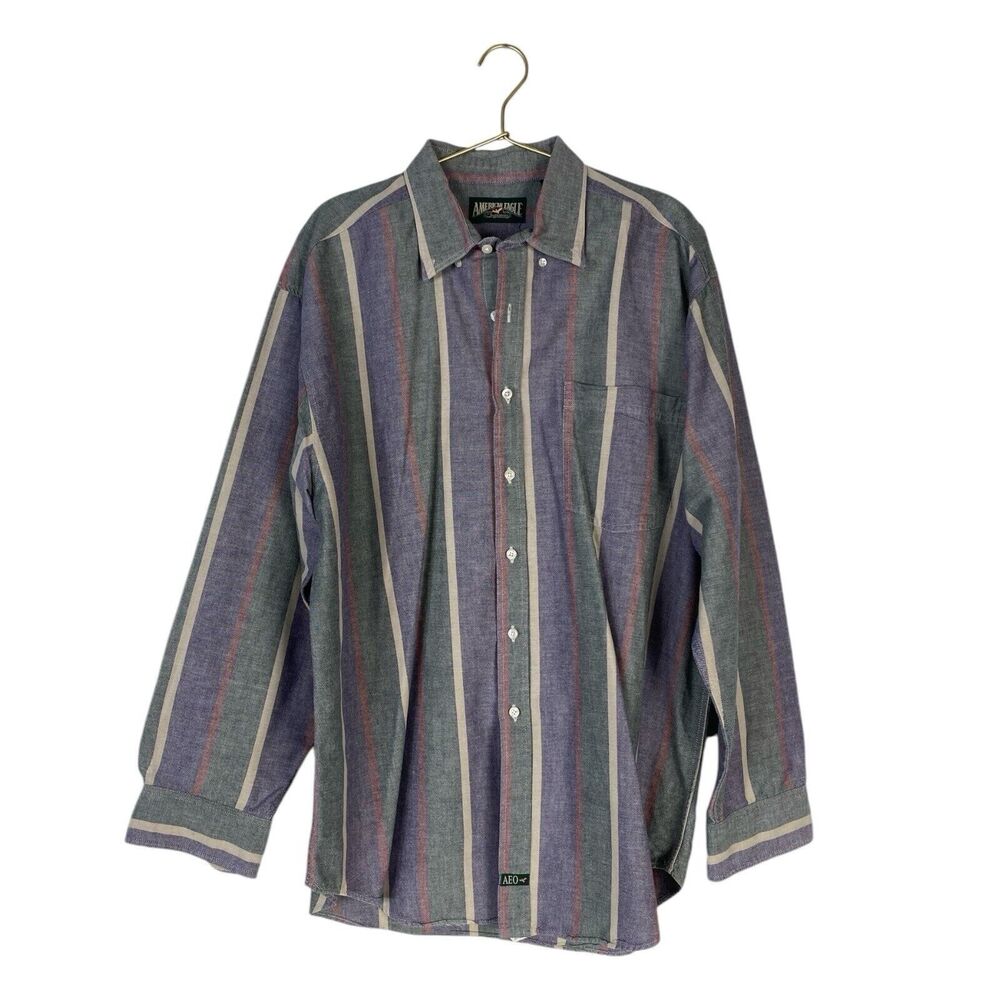 American Eagle Mens Vintage Green Label Button Down Striped Shirt Sz Large 148